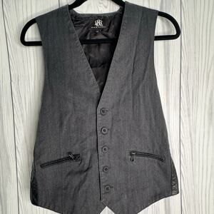Rock & Republic Gray Zip Pockets Accent Men’s Vest Size M Faux Leather Accents